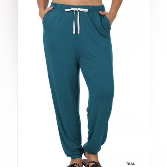 Zenana Outfitters Pants - Zenana Soft French Terry Teal Lounge Joggers With Pockets Size 3x
